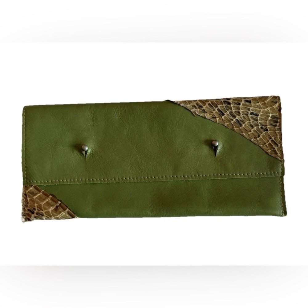 Vintage Jack Blue Handmade Leather Clutch w/Real Snakeskin Wrap & Suede Interior